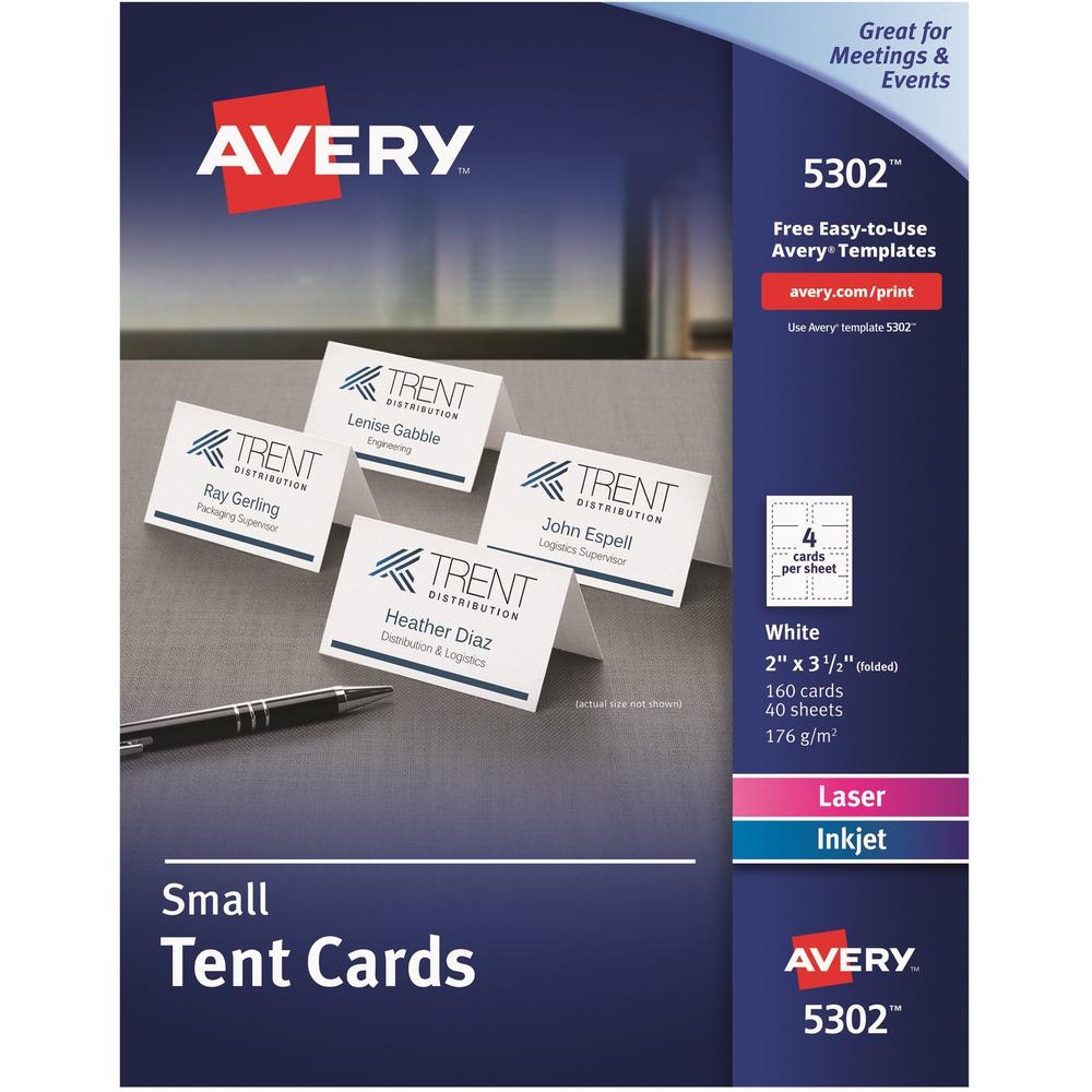 Avery&reg; Inkjet, Laser Tent Card - White - 97 Brightness - 2" x 3 1/2" - 160 / Box - FSC Mix - Perforated, Heavyweight, Foldable, Rounded Corner, Jam-free, Smudge-free. Picture 1