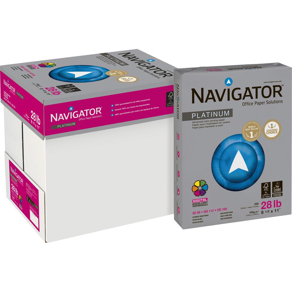 Navigator Platinum Office Multipurpose Paper - 99 Brightness - Letter - 8 1/2" x 11" - 28 lb Basis Weight - Smooth - 2500 / Carton - Jam-free. The main picture.