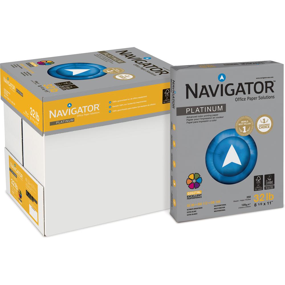 Navigator Platinum Office Multipurpose Paper - 99 Brightness - Letter - 8 1/2" x 11" - 32 lb Basis Weight - Smooth - 2000 / Carton - Jam-free. Picture 1