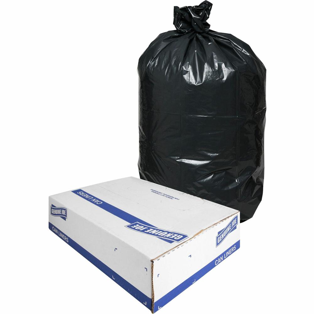 Genuine Joe Heavy-Duty Trash Can Liners - Medium Size - 30 gal Capacity - 30" Width x 36" Length - 1.50 mil (38 Micron) Thickness - Low Density - Black - 100/Carton. Picture 1