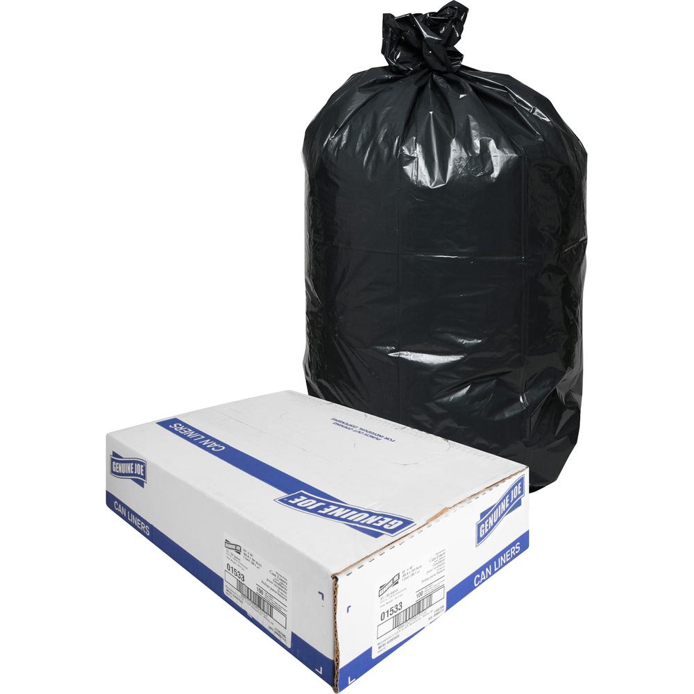 Genuine Joe Heavy-Duty Trash Can Liners - Medium Size - 33 gal Capacity - 33" Width x 40" Length - 1.50 mil (38 Micron) Thickness - Low Density - Black - 100/Carton. Picture 1