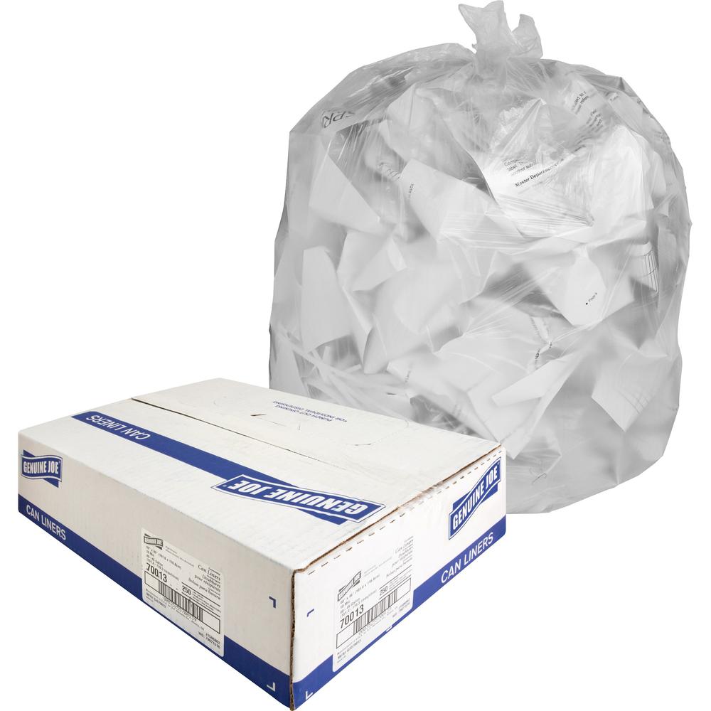 Genuine Joe Economy High-Density Can Liners - Large Size - 45 gal - 40" Width x 46" Length x 0.39 mil (10 Micron) Thickness - High Density - Translucent - Resin - 250/Carton. Picture 1