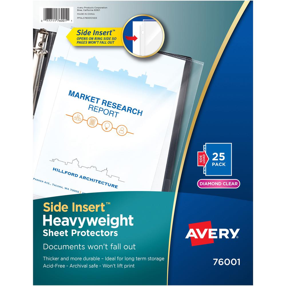 Avery&reg; Side Insert Sheet Protectors - For Letter 8 1/2" x 11" Sheet - Ring Binder - Side Loading - Clear - Polypropylene - 25 / Pack. Picture 1