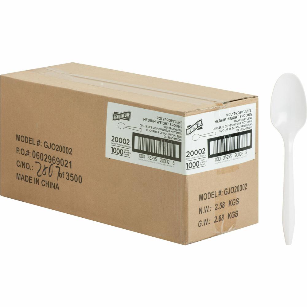 Genuine Joe Medium-weight Spoons - 1000/Carton - White. Picture 1