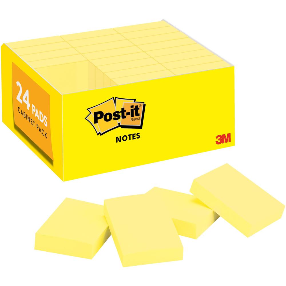 Post-it&reg; Notes Value Pack - 2160 - 1 1/2" x 2" - Rectangle - 90 Sheets per Pad - Unruled - Yellow - Paper - 24 / Pack. Picture 1