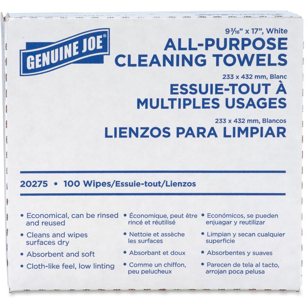 Genuine Joe All-Purpose Cleaning Towels - 16.50" x 9.50" - White - Fabric - 100 / Box. Picture 1