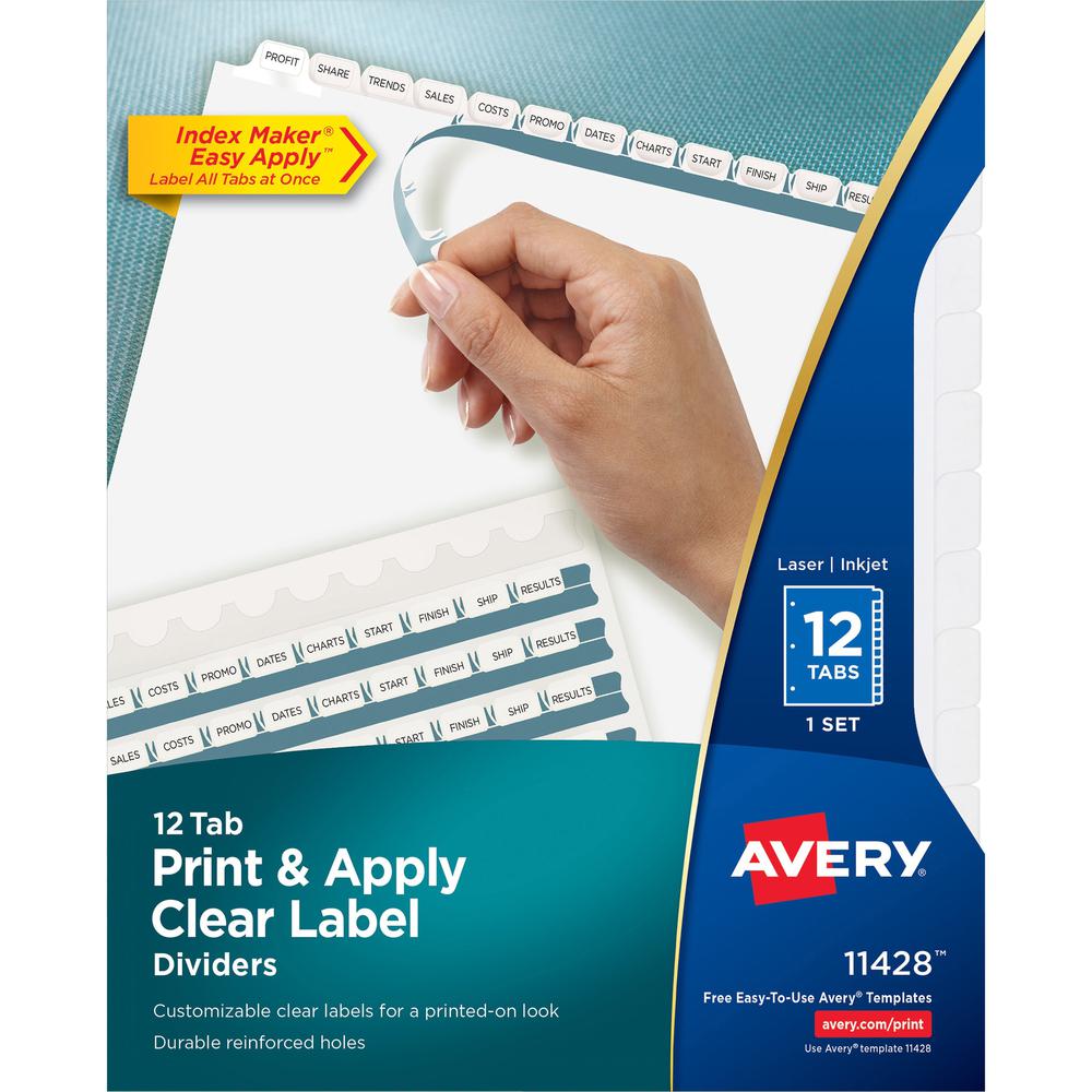 Avery&reg; Index Maker Index Divider - 12 x Divider(s) - Print-on Tab(s) - 12 - 12 Tab(s)/Set - 8.5" Divider Width x 11" Divider Length - 3 Hole Punched - White Paper Divider - White Paper Tab(s) - 1. Picture 1