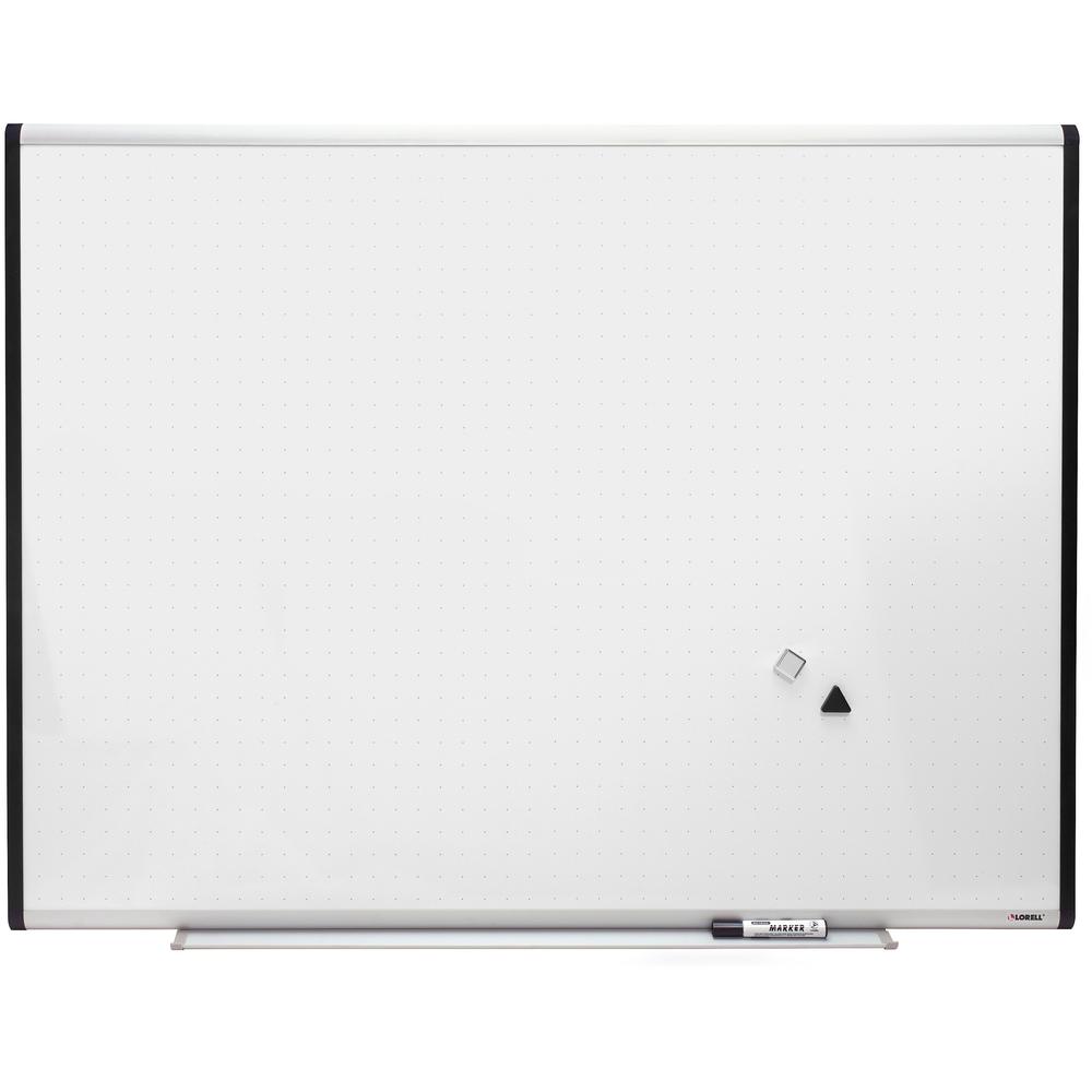 Lorell Signature Series Magnetic Dry-erase Markerboard - 48" (4 ft) Width x 36" (3 ft) Height - Porcelain Surface - Silver, Ebony Frame - Magnetic - Grid Pattern - 1 Each. Picture 1