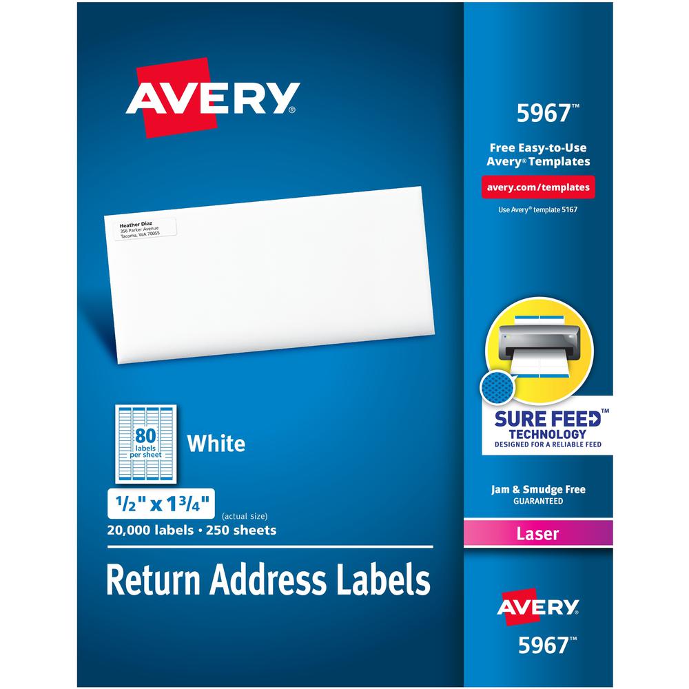 Avery&reg; Easy Peel Mailing Laser Labels - 1/2" Width x 1 3/4" Length - Permanent Adhesive - Rectangle - Laser - White - Paper - 80 / Sheet - 250 Total Sheets - 20000 Total Label(s) - 2. The main picture.