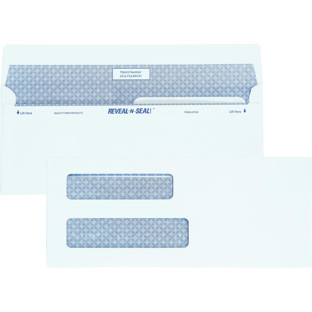 Quality Park No. 8 5/8 Double-Window Security Envelopes with Reveal-N-Seal&reg; Self-Seal Closure - Double Window - #8 5/8 - 3 5/8" Width x 8 5/8" Length - 24 lb - Self-sealing - 500 / Box - White. Picture 1