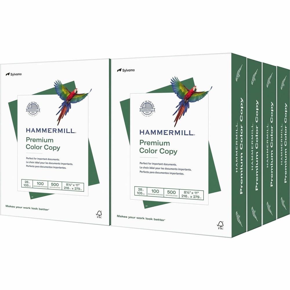 Hammermill Premium Color Copy Paper - White - 100 Brightness - Letter - 8 1/2" x 11" - 28 lb Basis Weight - 8 / Carton - 500 Sheets per Ream - High Brightness, Heavyweight - White. Picture 1