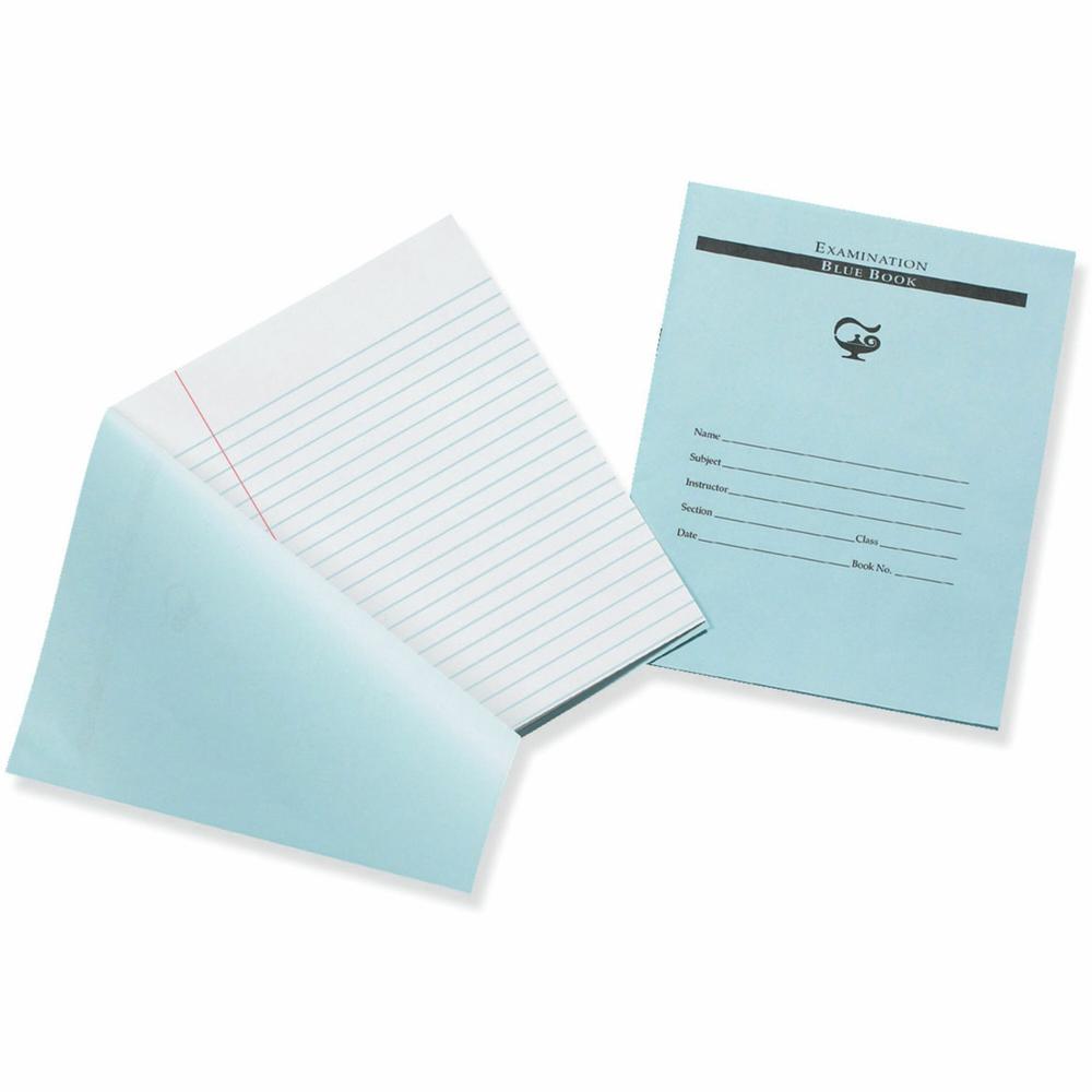 Pacon Blue Book Examination Book - 8 Sheets - 0.38" Ruled - Red Margin - 7" x 8 1/2" - White Paper - Blue Cover - Bond Paper - Recycled - 1000 / Carton. Picture 1