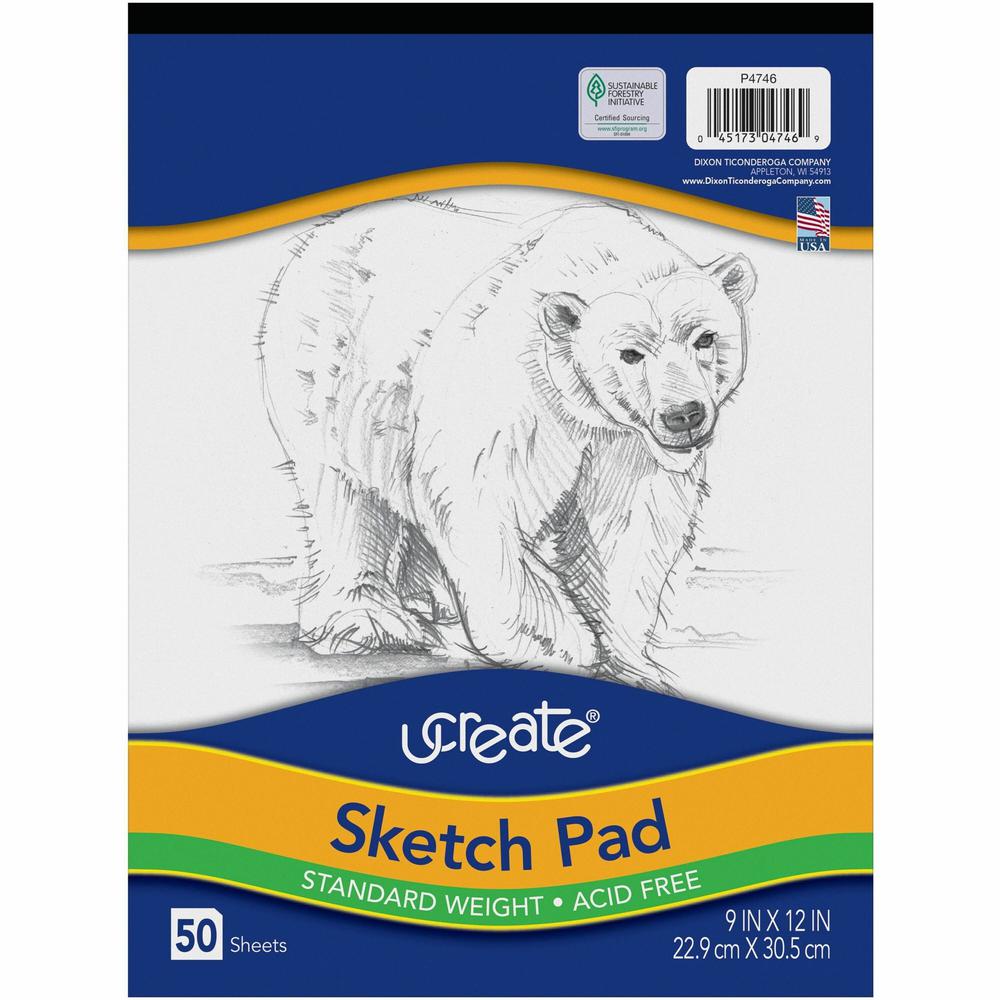 UCreate Medium Weight Sketch Pads - 50 Sheets - 9" x 12" - White Paper - Acid-free, Mediumweight - Recycled - 50 / Pad. Picture 1