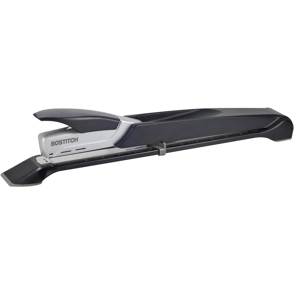 Bostitch Long Reach Antimicrobial Stapler - 25 of 30lb Paper Sheets Capacity - 210 Staple Capacity - Full Strip - 1/4" Staple Size - 1 Each - Black, Silver. Picture 1