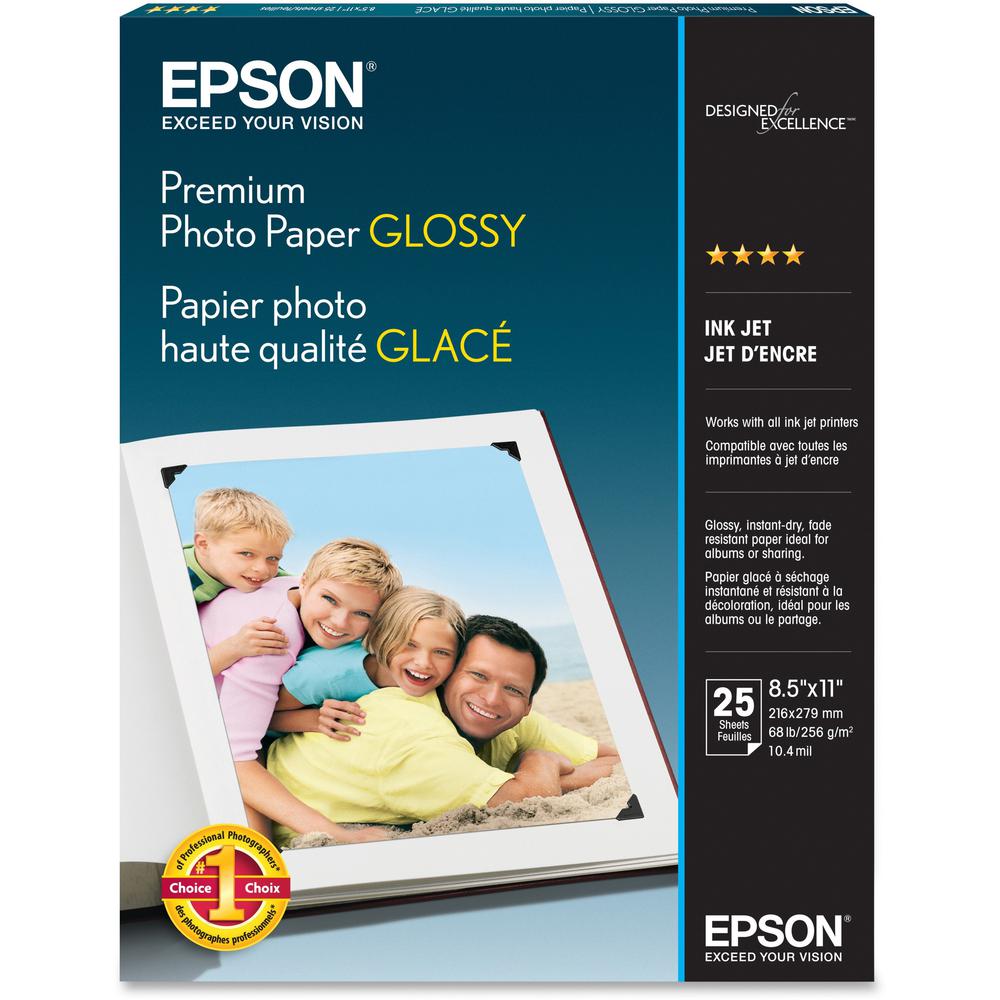 Epson Premium Inkjet Photo Paper - Bright White - Letter - 8 1/2" x 11" - Glossy - 25 / Pack. Picture 1
