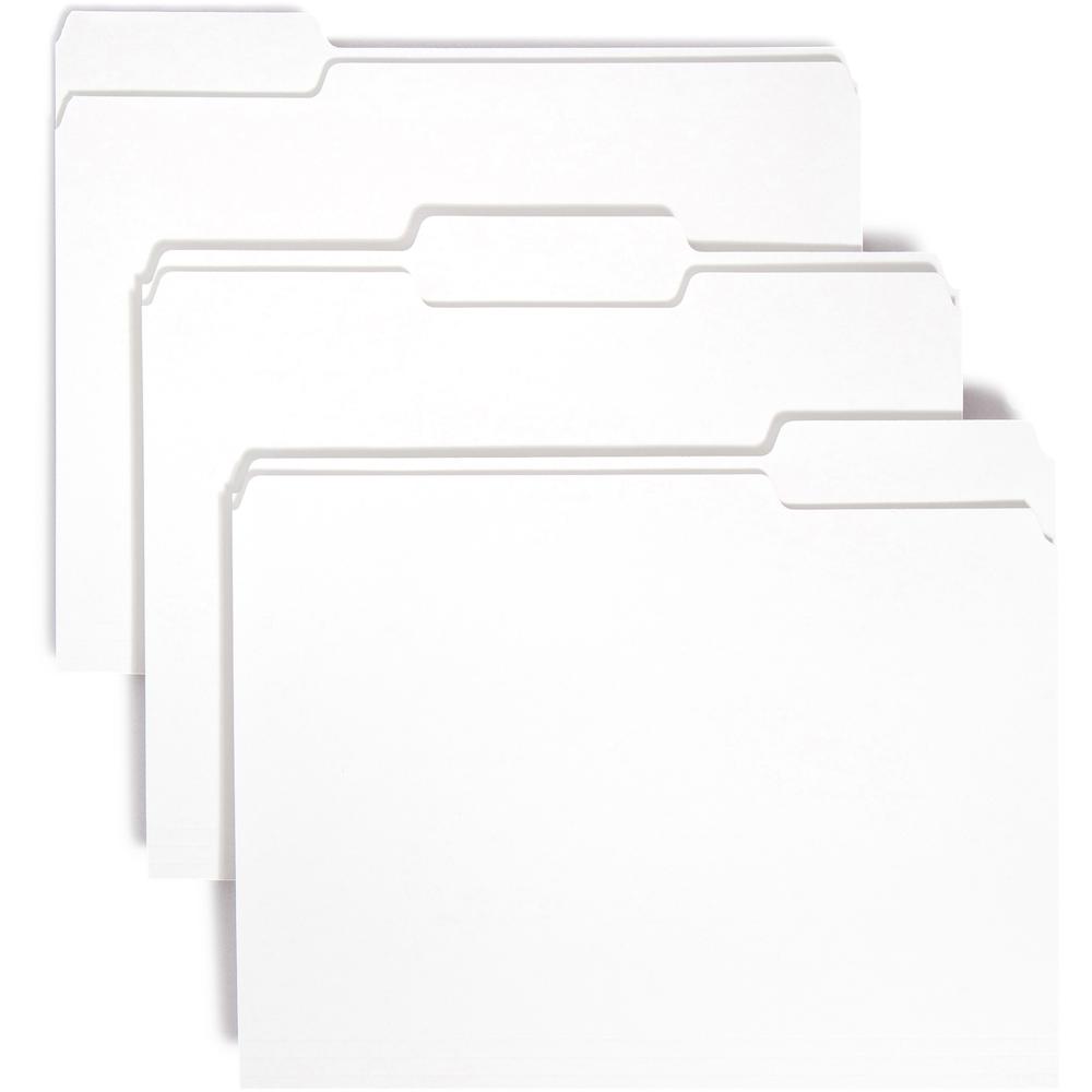Smead Colored 1/3 Tab Cut Letter Recycled Top Tab File Folder - 8 1/2" x 11" - Top Tab Location - Assorted Position Tab Position - White - 10% Recycled - 100 / Box. Picture 1