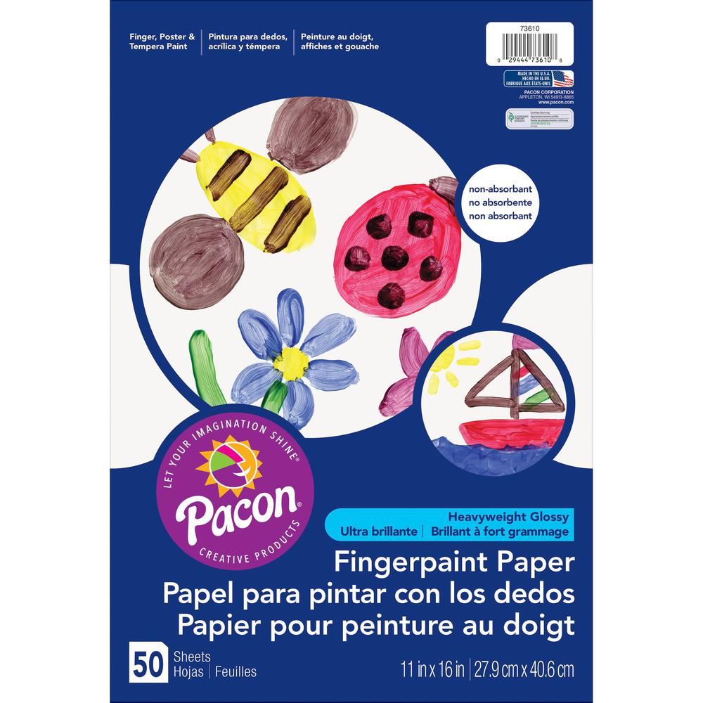Pacon Fingerpaint Paper - 50 Sheets - 11" x 16" - White Paper - Non Absorbant, Bleed Resistant, Smear Resistant - 1 / Pack. Picture 1