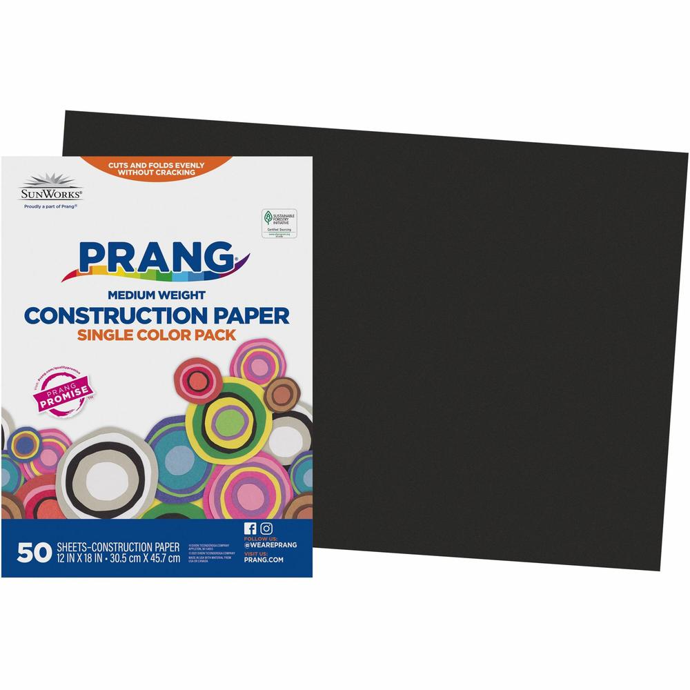 Prang Construction Paper - 36"Width x 24"Length - 50 / Pack - Black. Picture 1