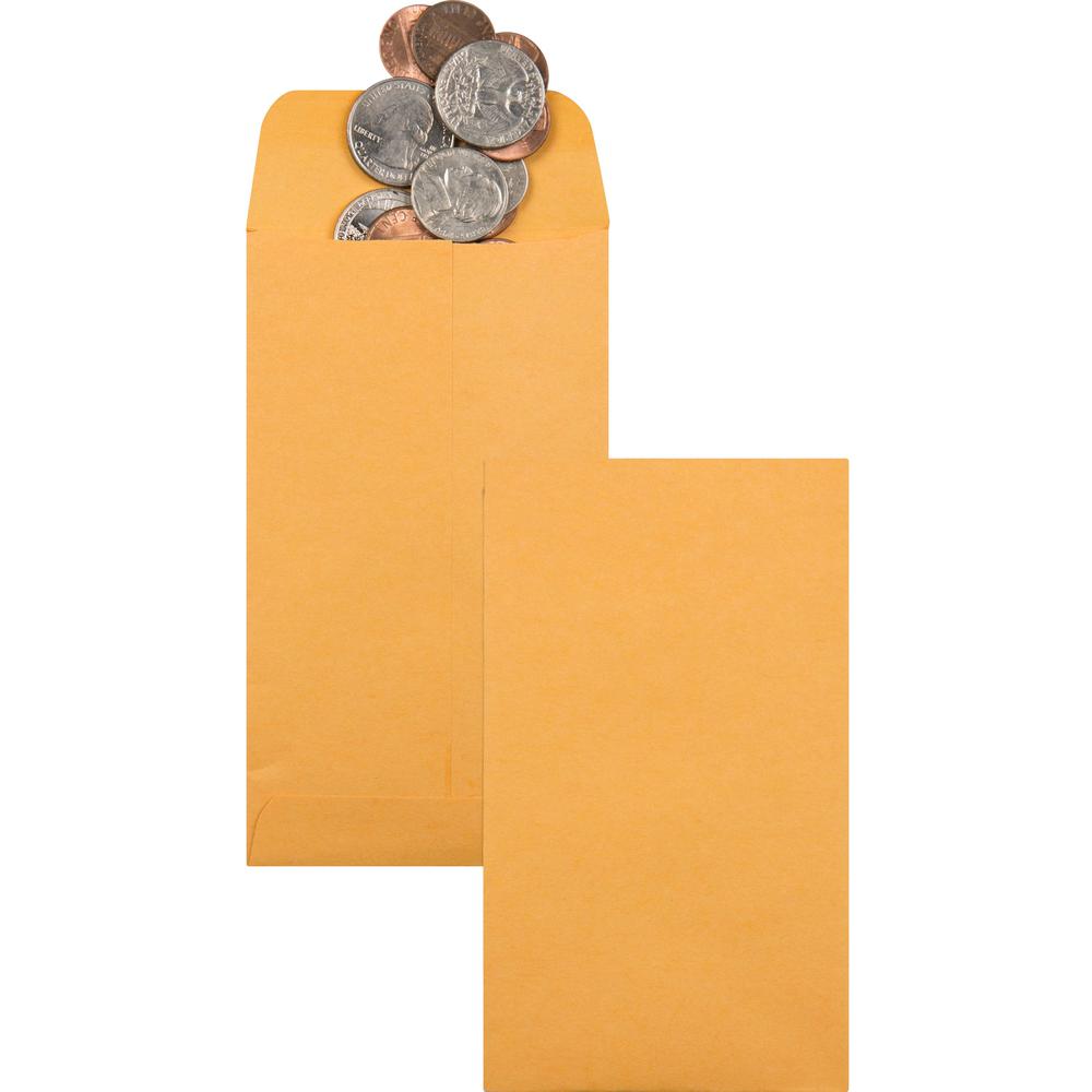Quality Park No. 5 1/2 Coin and Small Parts Envelopes with Gummed Flap - Coin - #5-1/2 - 3 1/8" Width x 5 1/2" Length - 28 lb - Gummed - Kraft - 500 / Box - Brown Kraft. Picture 1