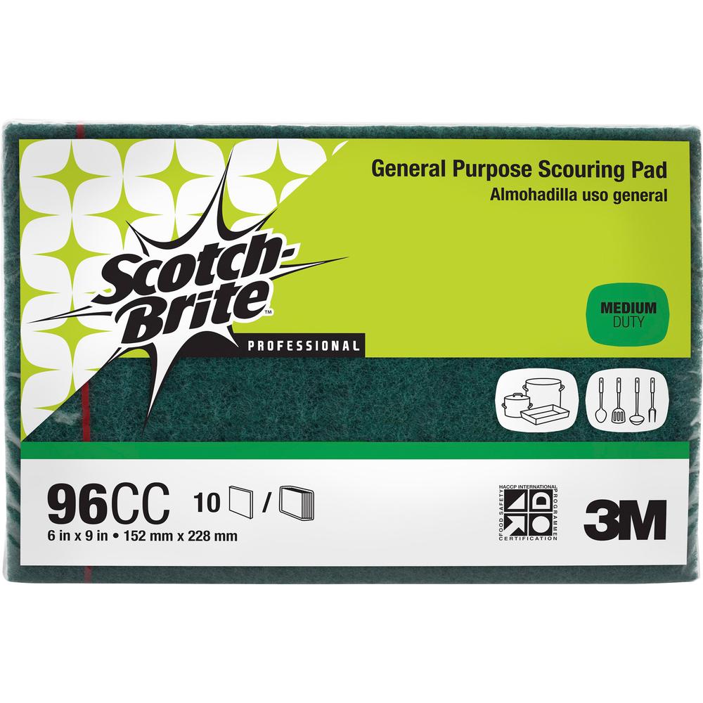 Scotch-Brite General-Purpose Scouring Pads - 6" Width x 9" Length - 10/Pack - Synthetic Fiber - Green. Picture 1