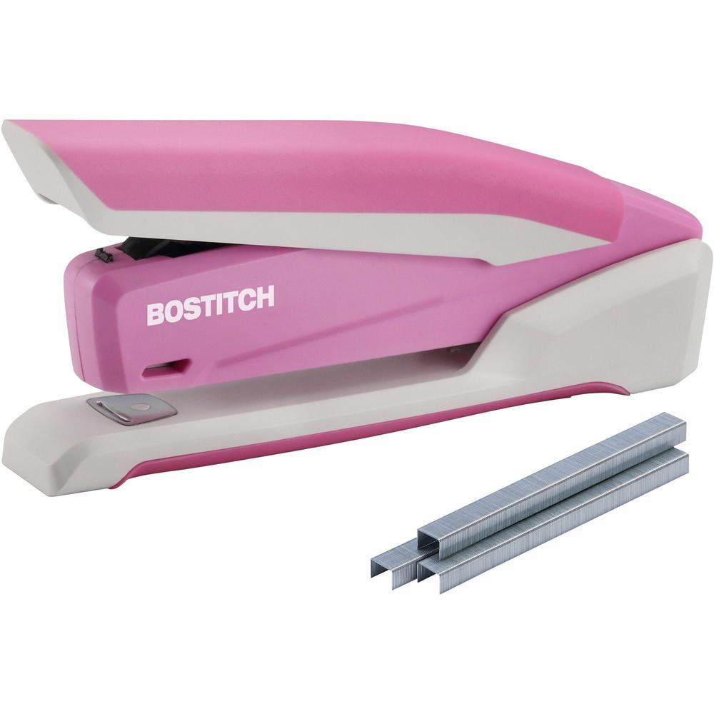 Bostitch InCourage Spring-Powered Antimicrobial Desktop Stapler - 20 of 20lb Paper Sheets Capacity - 210 Staple Capacity - Full Strip - Pink, White. The main picture.