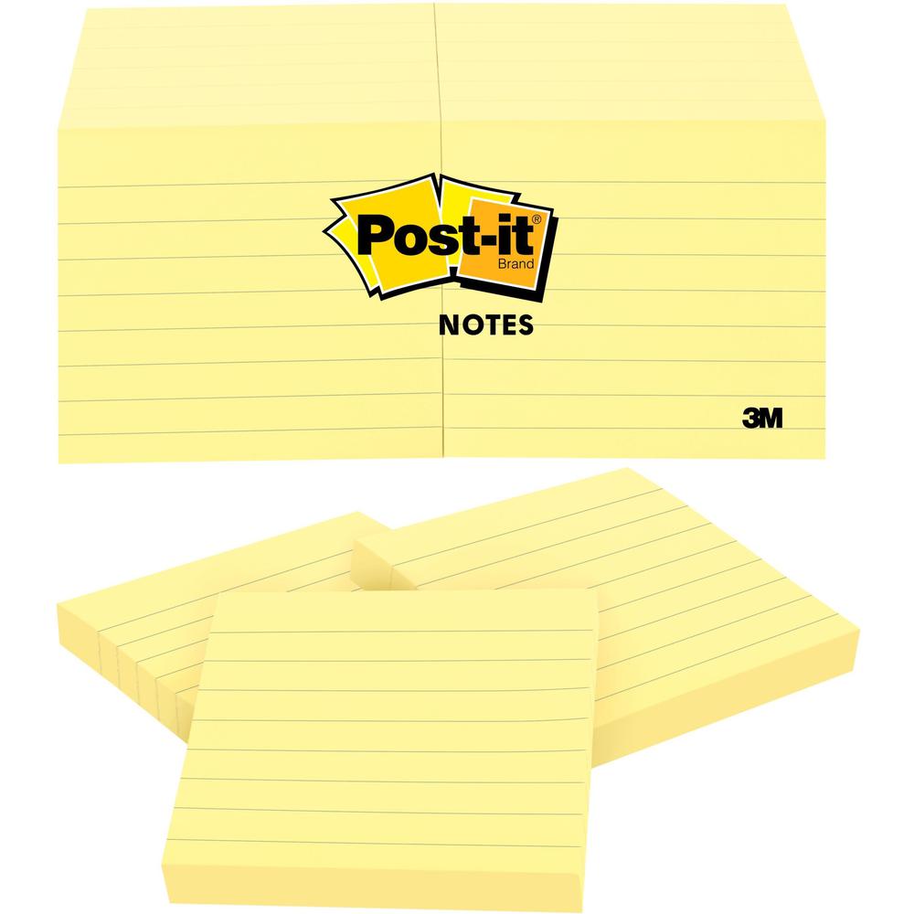 Post-it&reg; Notes Original Lined Notepads - 1200 - 3" x 3" - Square - 100 Sheets per Pad - Ruled - Yellow - Paper - Removable - 12 / Pack. Picture 1