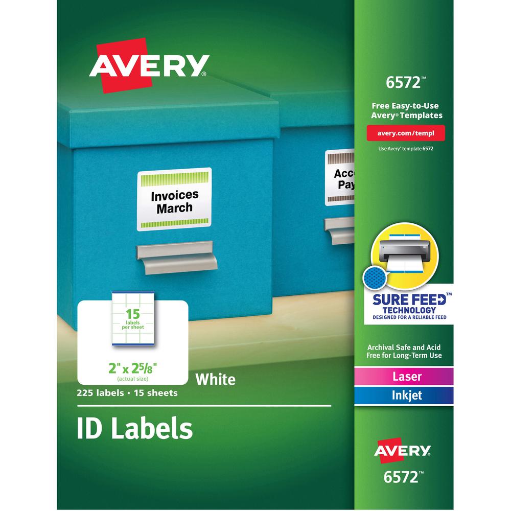Avery&reg; Laser Inkjet Printer Permanent ID Labels - 1 1/4" Width x 1 3/4" Length - Permanent Adhesive - Rectangle - Laser, Inkjet - White - Paper - 15 / Sheet - 15 Total Sheets - 225 Total Label(s) . Picture 1