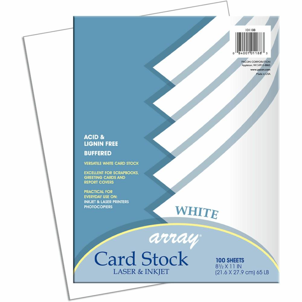 Pacon Cardstock Sheets - White - Letter - 8 1/2" x 11" - 65 lb Basis Weight - 100 / Pack - Sustainable Forestry Initiative (SFI) - White. Picture 1