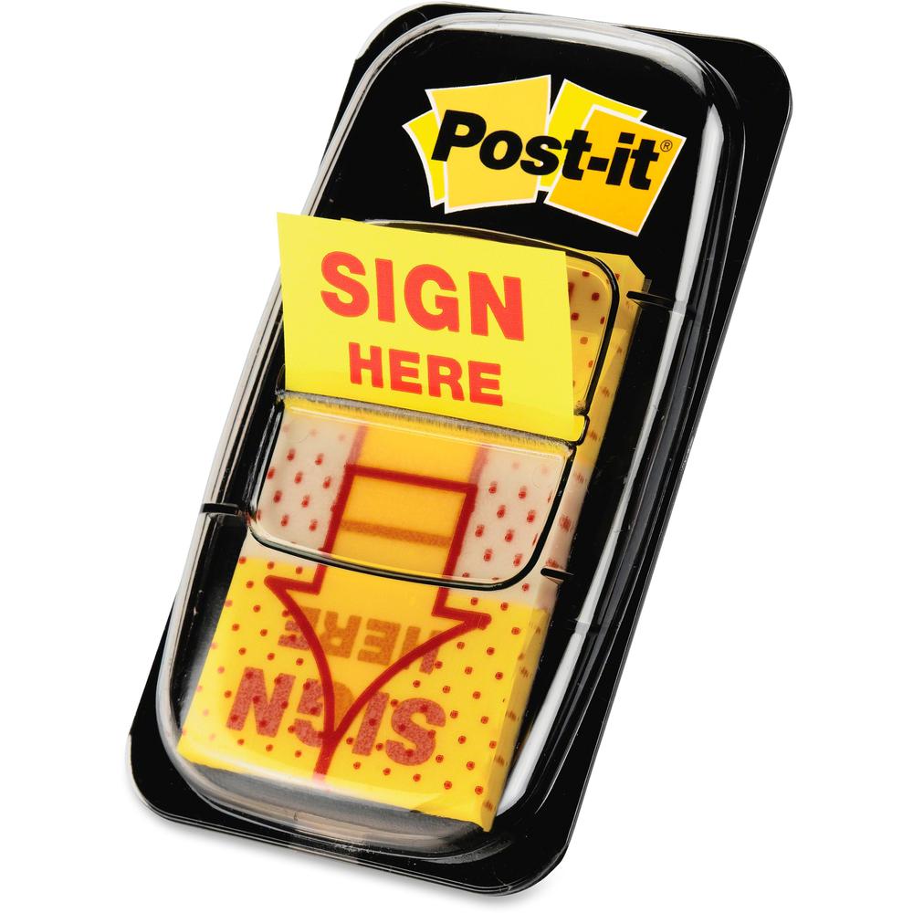 Post-it&reg; Message Flag Value Pack - 600 - 1" x 1.75" - Rectangle, Arrow - Unruled - "SIGN HERE" - Yellow - Removable - 12 / Box. Picture 1