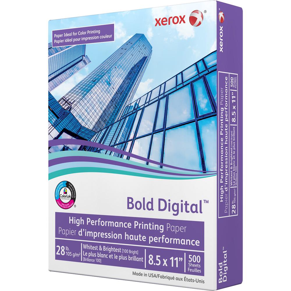 Xerox Bold Digital Printing Paper - 100 Brightness - Letter - 8 1/2" x 11" - 28 lb Basis Weight - Smooth - 500 / Ream - Sustainable Forestry Initiative (SFI) - Uncoated - White. Picture 1