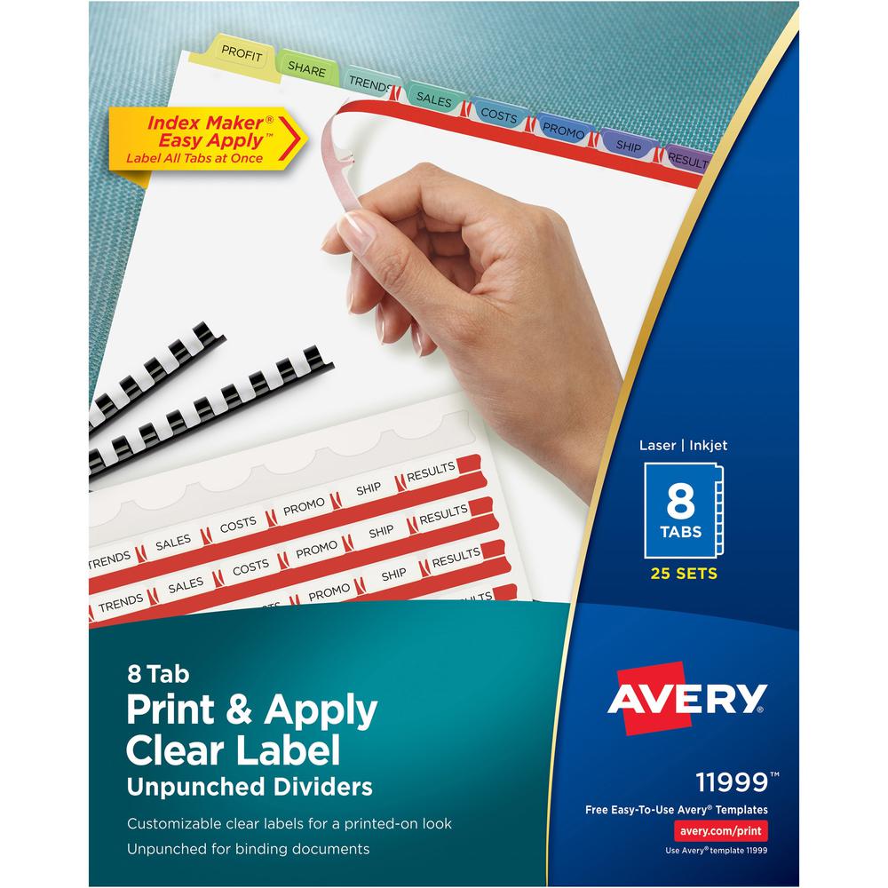 Avery&reg; Index Maker Index Divider - 200 x Divider(s) - Print-on Tab(s) - 8 - 8 Tab(s)/Set - 8.5" Divider Width x 11" Divider Length - White Paper Divider - Multicolor Paper Tab(s) - 25 / Box. Picture 1