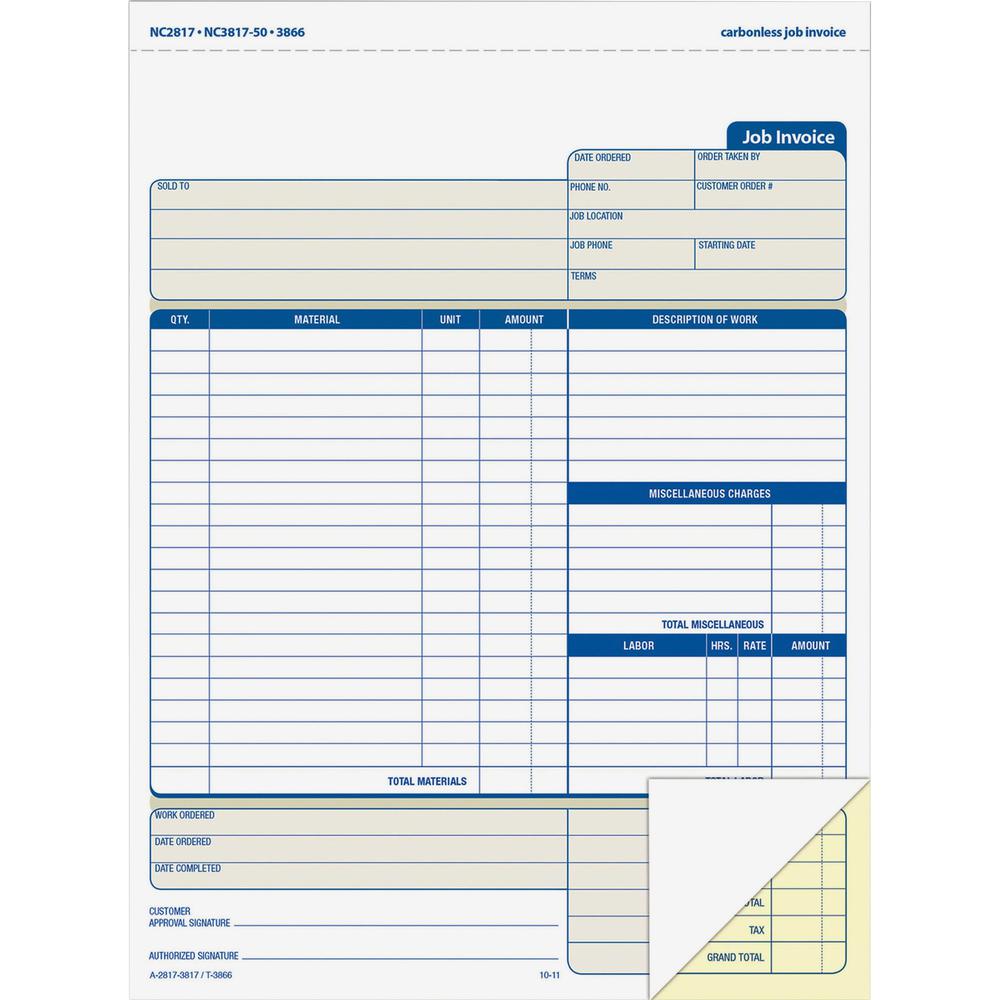 Adams Contractor Forms - 100 Sheet(s) - 2 PartCarbonless Copy - 8.50" x 11.43" Form Size - White - 1 Each. Picture 1