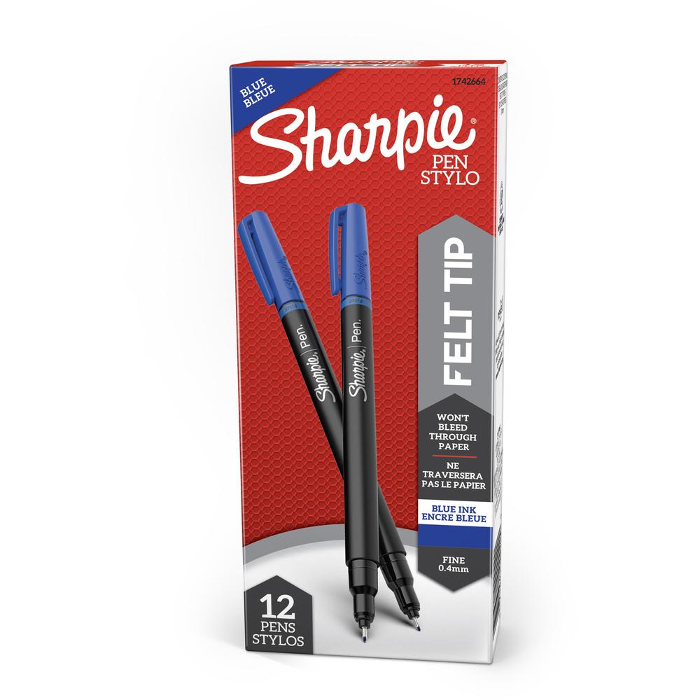 Sharpie Fine Point Pen - Fine Pen Point - Blue - Silver Barrel - 1 Dozen. The main picture.