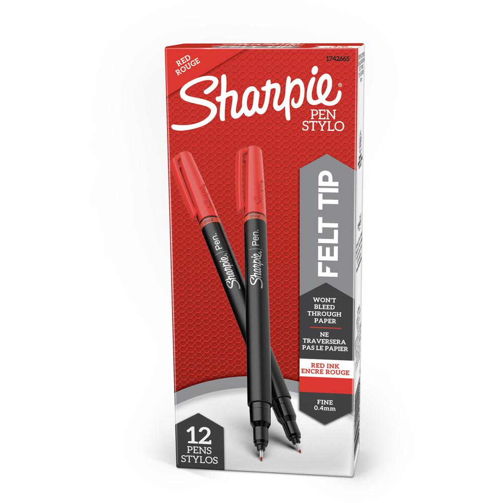 Sharpie Fine Point Pen - Fine Pen Point - Red - Silver Barrel - 12 / Dozen. Picture 1