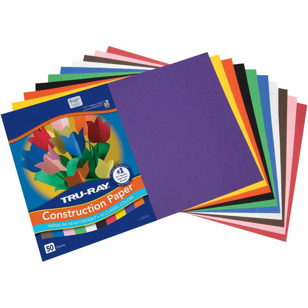 Tru-Ray Heavyweight Construction Paper - 18"Width x 12"Length - 50 / Pack - Assorted - Sulphite. Picture 1