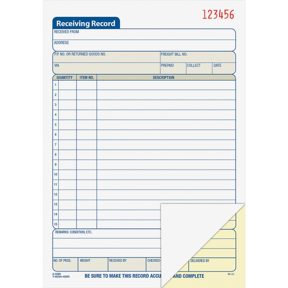 Adams Carbonless Receiving Record Book - 50 Sheet(s) - 2 PartCarbonless Copy - 5.56" x 8.43" Sheet Size - White - 1 Each. Picture 1