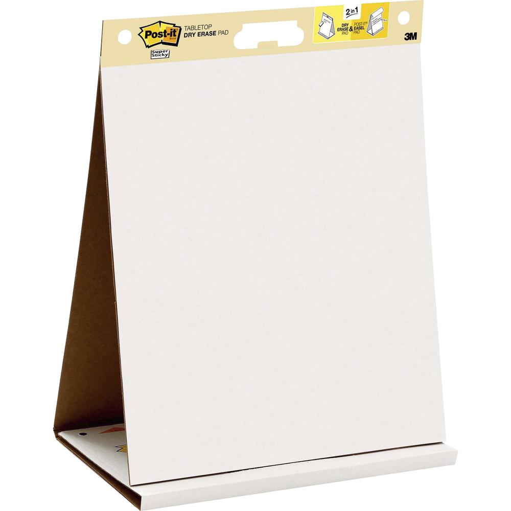 Post-it&reg; Super Sticky Tabletop Easel Pad with Dry Erase Surface - 20 Sheets - Plain - Stapled - 18.50 lb Basis Weight - 20" x 23" - White Paper - Dry Erase, Self-adhesive, Built-in Stand, Repositi. Picture 1