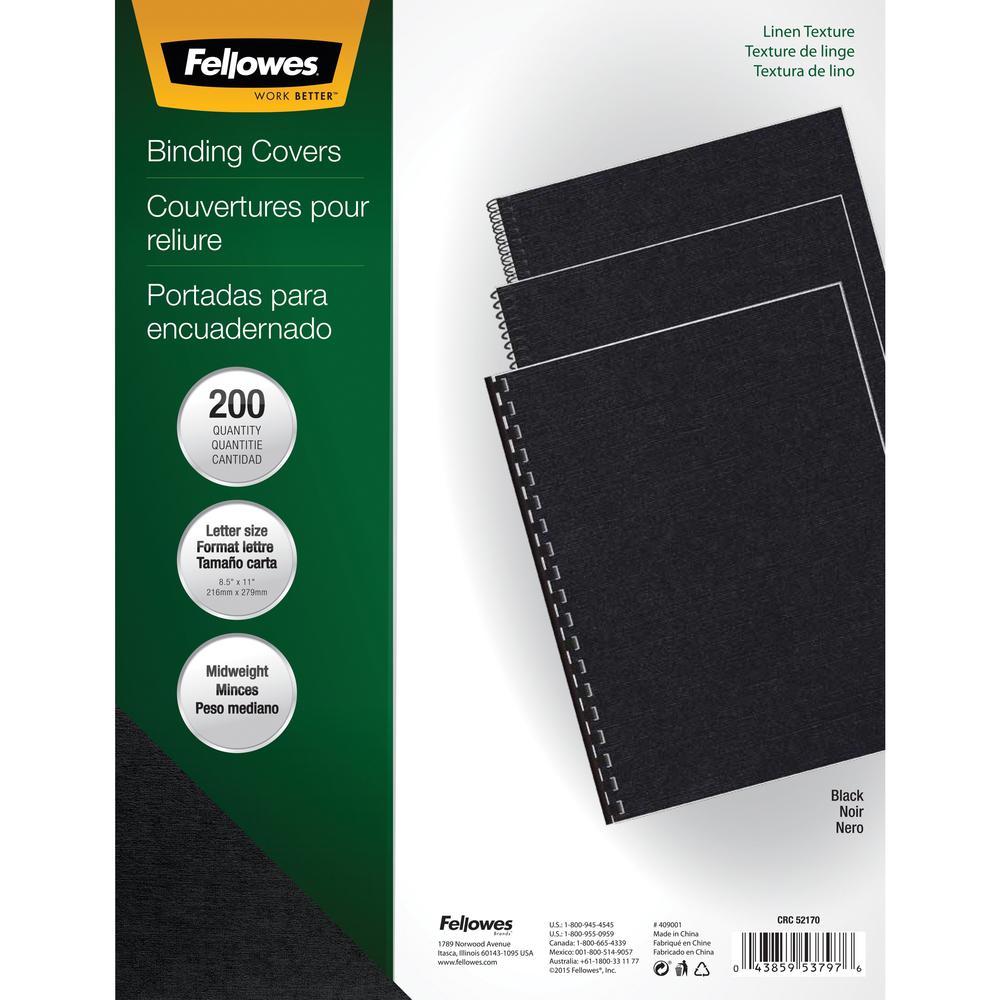 Fellowes Expressions Linen Presentation Covers - 11" Height x 8.5" Width x 0.1" Depth - For Letter 8 1/2" x 11" Sheet - Rectangular - Black - Linen - 200 / Pack. Picture 1