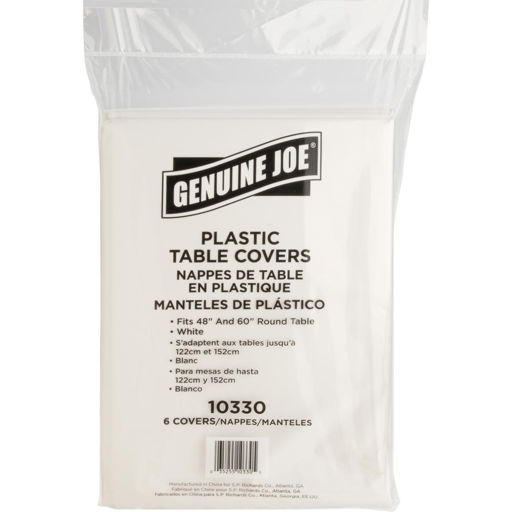 Genuine Joe Plastic Round Tablecovers - 84" Diameter - Plastic - White - 6 / Pack. The main picture.