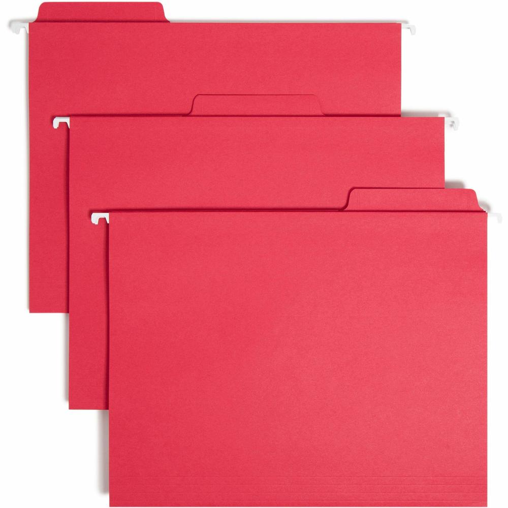 Smead FasTab 1/3 Tab Cut Letter Recycled Hanging Folder - 8 1/2" x 11" - 3/4" Expansion - Top Tab Location - Assorted Position Tab Position - Red - 10% Recycled - 20 / Box. Picture 1