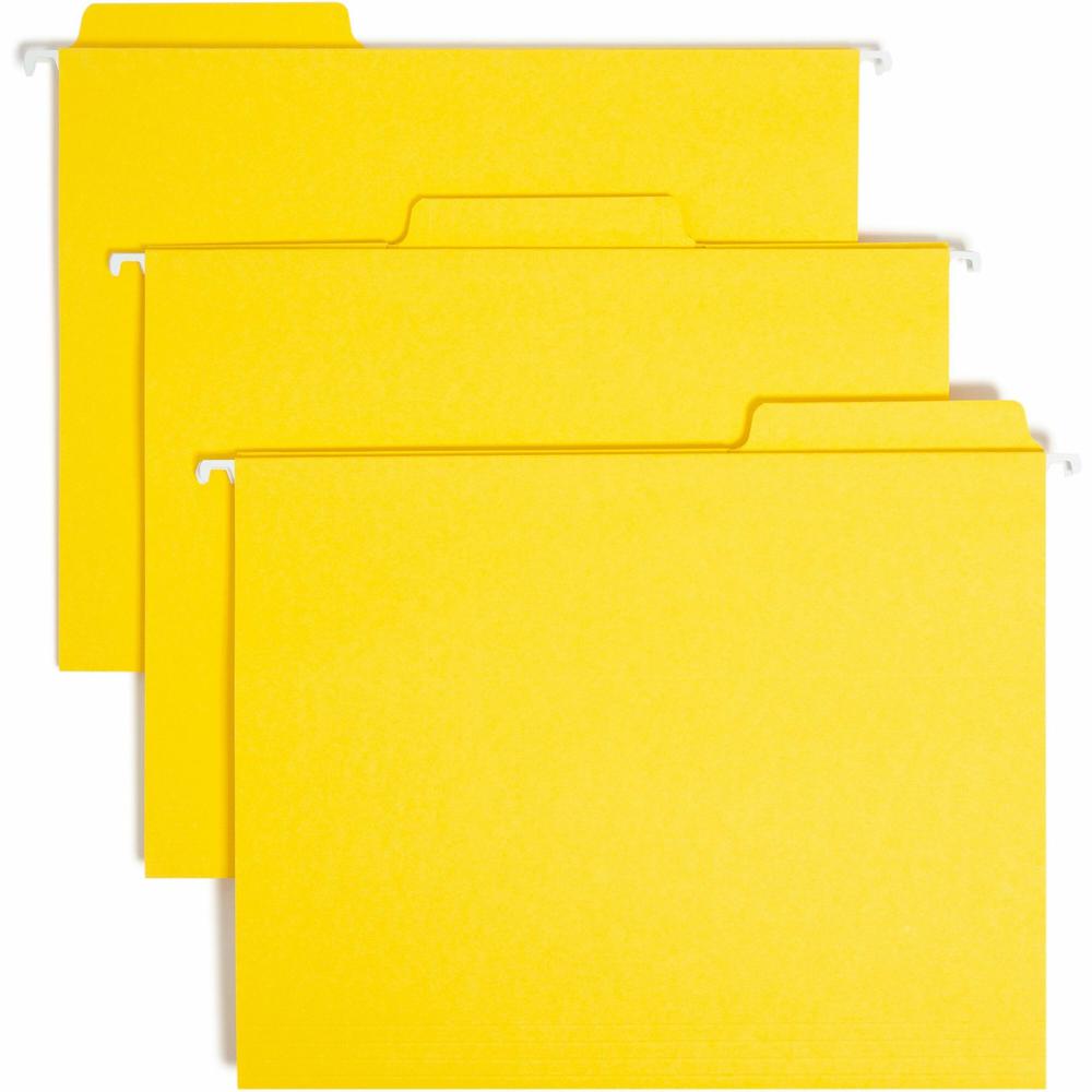 Smead FasTab 1/3 Tab Cut Letter Recycled Hanging Folder - 8 1/2" x 11" - Top Tab Location - Assorted Position Tab Position - Yellow - 10% Recycled - 20 / Box. Picture 1