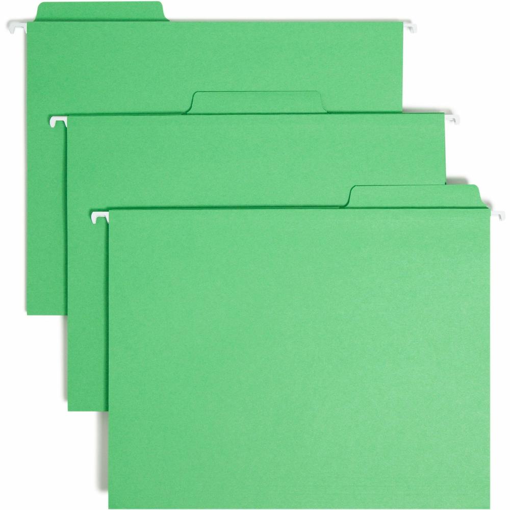 Smead FasTab 1/3 Tab Cut Letter Recycled Hanging Folder - 8 1/2" x 11" - Top Tab Location - Assorted Position Tab Position - Green - 10% Recycled - 20 / Box. Picture 1