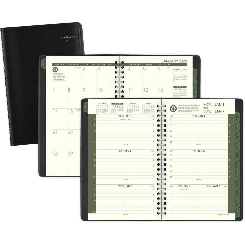 At-A-Glance Recycled Appointment Book Planner - Julian Dates - Weekly - January 2024 - December 2024 - 8:00 AM to 5:00 PM - Hourly - 1 Week Double Page Layout - 4 7/8" x 8" Sheet Size - Desk Pad - Bla. Picture 1