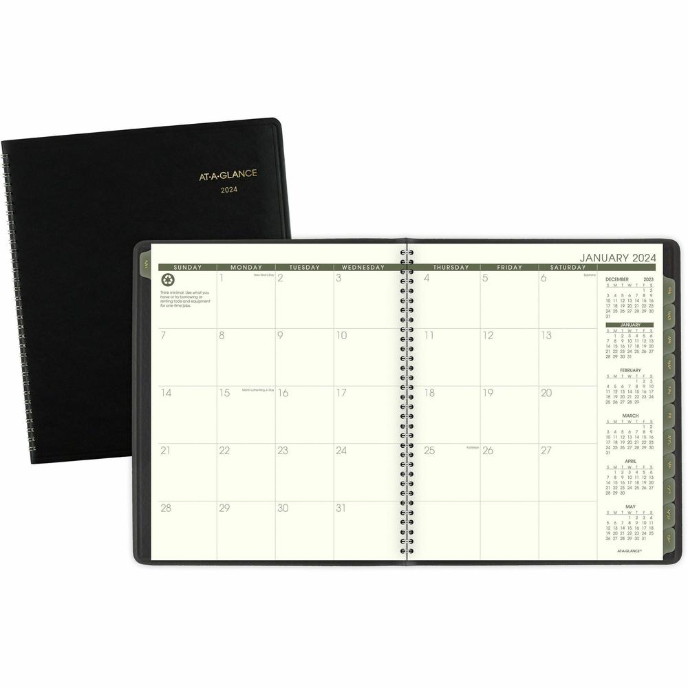 At-A-Glance Recycled Planner - Large Size - Julian Dates - Monthly - 13 Month - January 2024 - January 2025 - 1 Month Double Page Layout - 9" x 11" Sand Sheet - Wire Bound - Black - Simulated Leather,. Picture 1