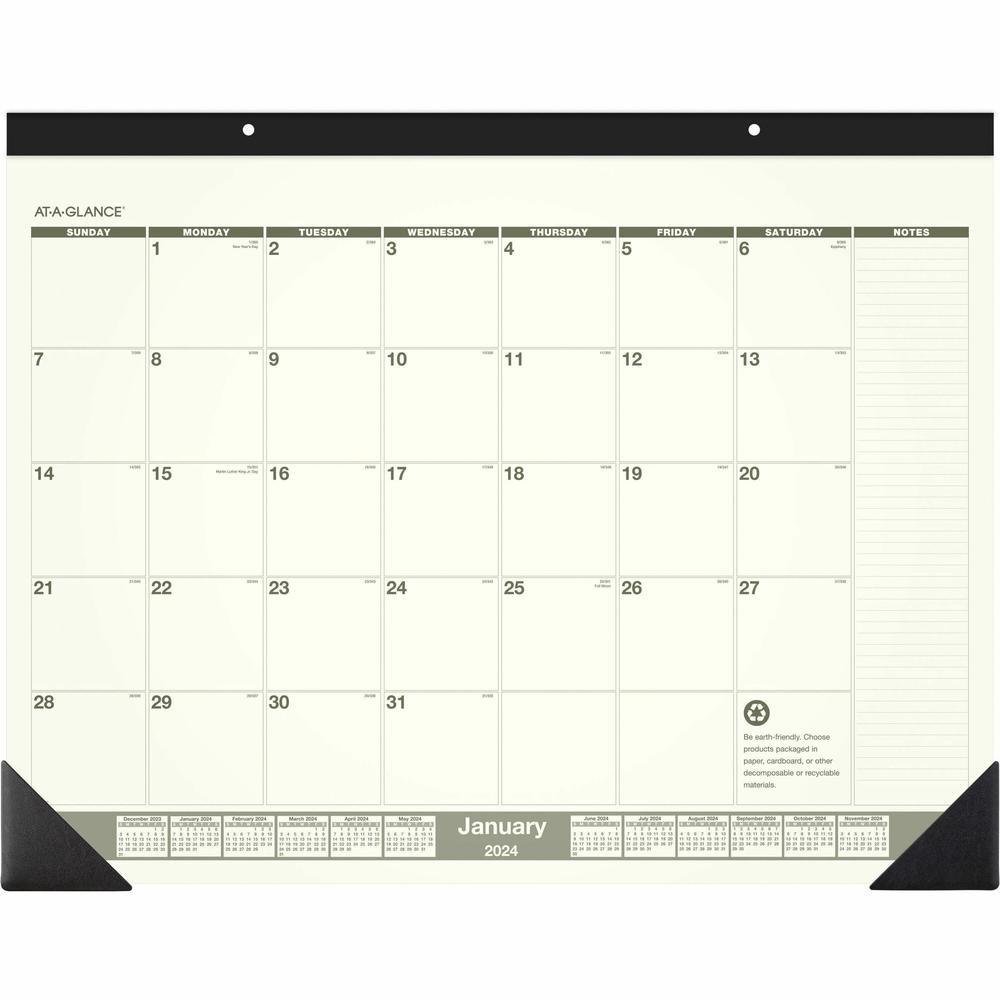 At-A-Glance 2024 Recycled Monthly Desk Pad, Standard, 22" x 17" - Standard Size - Julian Dates - Monthly - 12 Month - January 2024 - December 2024 - 1 Month Single Page Layout - 22" x 17" White Sheet . Picture 1