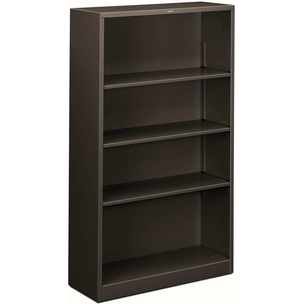HON Brigade Steel Bookcase | 4 Shelves | 34-1/2"W | Charcoal Finish - 4 Shelf(ves) - 59" Height x 34.5" Width x 12.6" Depth - Adjustable Shelf, Reinforced, Welded, Durable, Compact - Steel. Picture 1