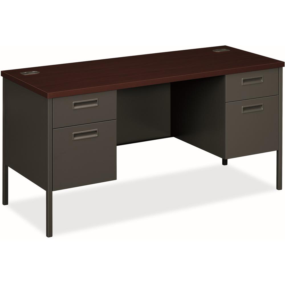 HON Metro Classic HP3231 Pedestal Credenza - 60" x 24" x 29.5" - 4 x Box Drawer(s), File Drawer(s) - Double Pedestal - Square Edge - Finish: Mahogany Laminate, Charcoal. The main picture.