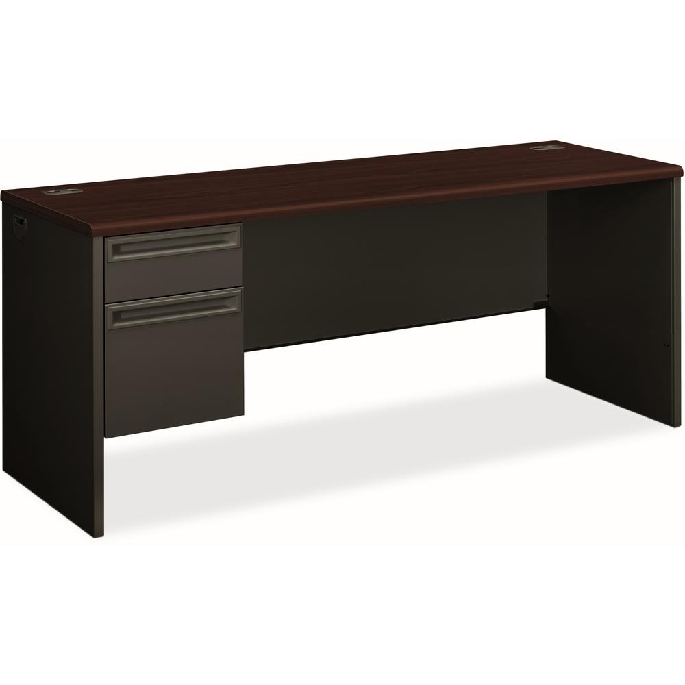 HON 38000 Series Credenza - 2-Drawer - 72" x 24"29.5" - 2 Drawer(s) - Single Pedestal on Left Side - Radius Edge - Material: Steel - Finish: Charcoal, Laminate, Mahogany - For Office. Picture 1