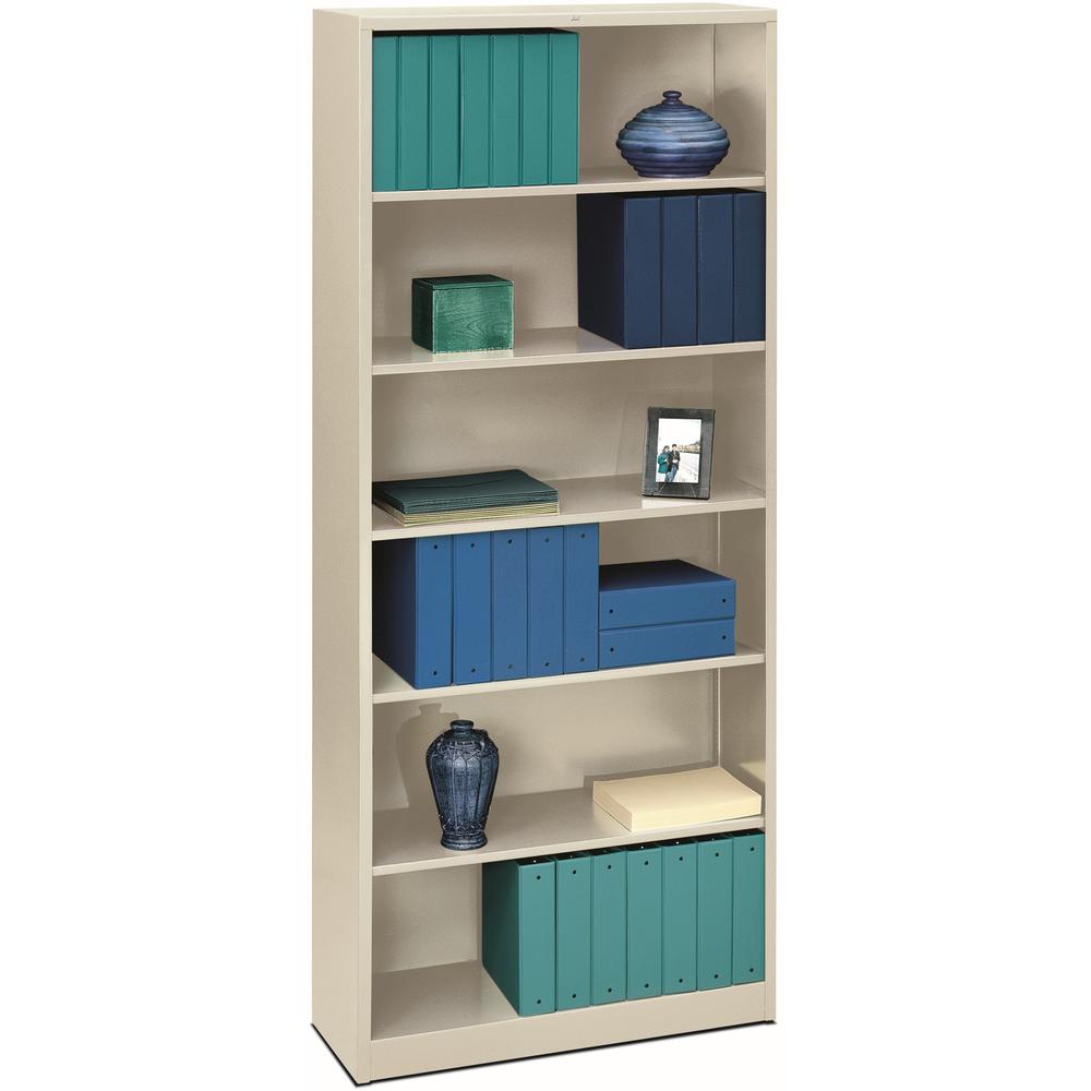 HON Brigade Steel Bookcase | 6 Shelves | 34-1/2"W | Light Gray Finish - 6 Shelf(ves) - 81.1" Height x 34.5" Width x 12.6" Depth - Adjustable Shelf, Reinforced, Welded, Durable, Compact - Steel - 1 Eac. Picture 1
