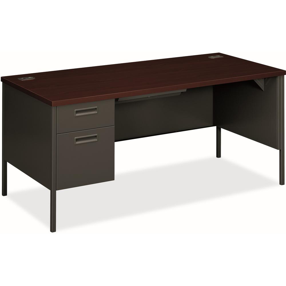 HON Metro Pedestal Desk - 66" x 30"29.5" , 1" Top - 2 x Box, File, Storage Drawer(s) - Double Pedestal on Left Side - Material: Steel - Finish: Mahogany Laminate, Charcoal. Picture 1